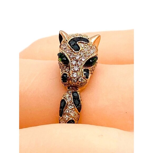 Effy Signature 14K Rose Gold Diamond & Tsavorite Panther Ring Size 9 - Picture 7 of 10